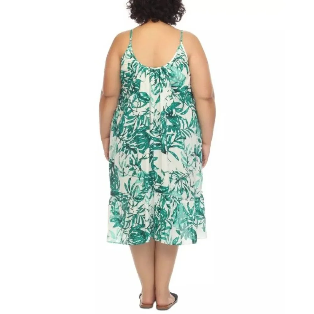 Raviya Lg Swimwear Cover-up Tropical Palm Midi Dress Ruffle Tropical Swim Cover